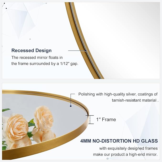 ANDY STAR Round Gold Mirror 30 inch, Brass Mirror with Brushed Gold Frame, Wall Mounted Stainless Steel Metal Frame Round Mirror for Bathroom, Living Room, Bedroom