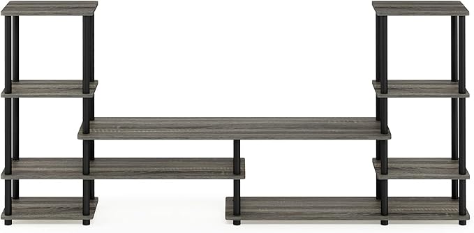 Furinno TURN-N-TUBE TV Stand, Wide Open Frame Entertainment Center with Open Shelves Storage, TV Console with Tall Side Shelves for TV up to 48 Inch, for Living Room, Bedroom, French Oak