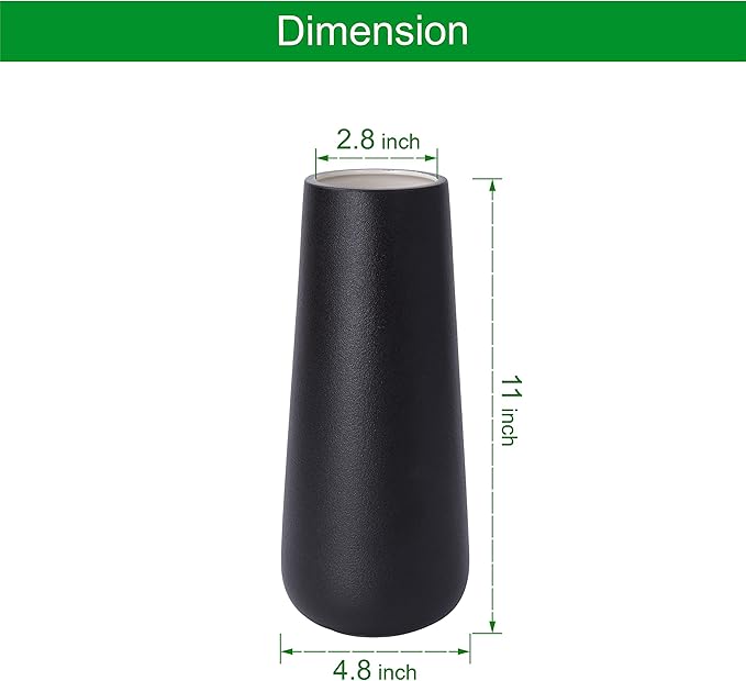 D'vine Dev 11 Inch Ceramic Flower Vase Textured Finishing, Minimalist Design for Kitchen, Bedroom, Living Room, Centerpieces, Office, Raven Grain, VS-XH-B-2