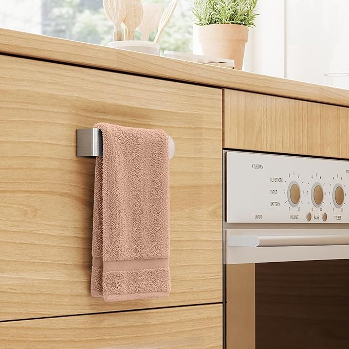 Adhesive Towel Holder, 8 Inch Self Adhesive Hand Towel Racks Bar Stick on Wall for Bathroom, Kitchen Cabinet, RV, Brushed Nickel