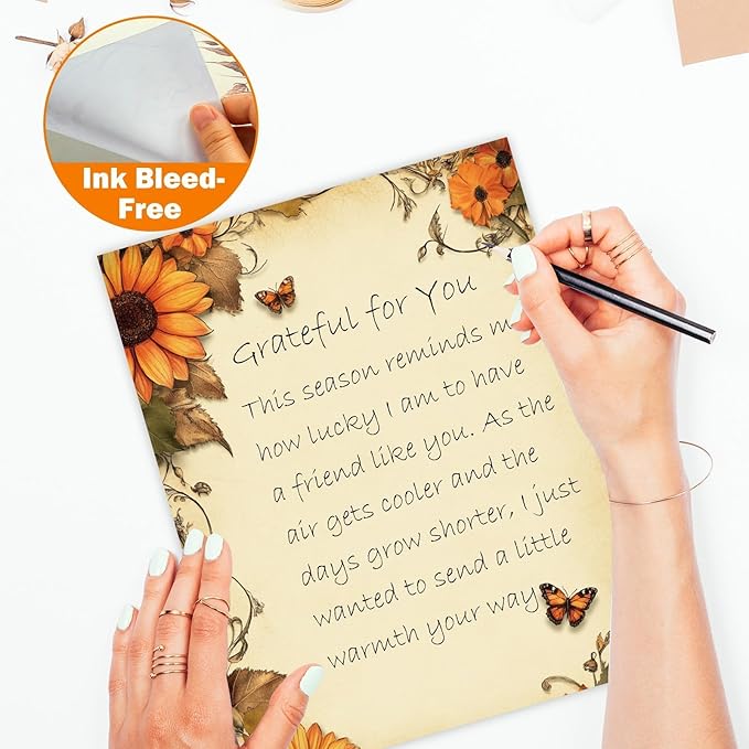 EggSun 250Pcs Fall Thanksgiving Stationery Paper and Envelope Set with 100 Letterhead Papers and 50 Envelopes, 10 Design for Letter Writing Invitations Computer Holidays Party Notes, 8.5x11 Inch-Leaf