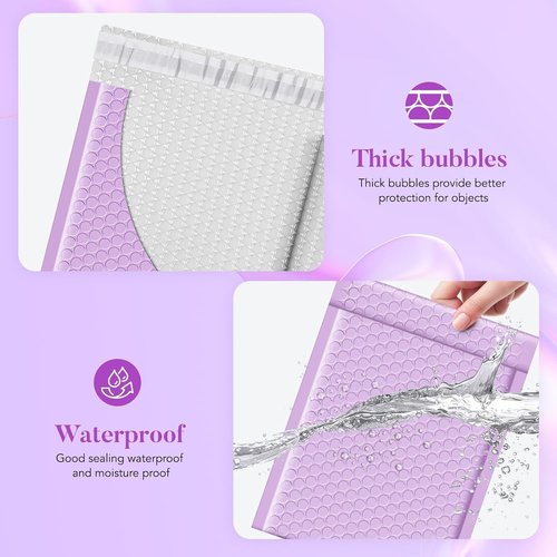 Fuxury Bubble Mailers 6x10" 100 Pack Small Bubble Shipping Envelopes Usable Size 6x9" #0 Cute Bubble Padded Mailer Thick Padded Envelopes for Mailing Jewelry,Makeup Lavender
