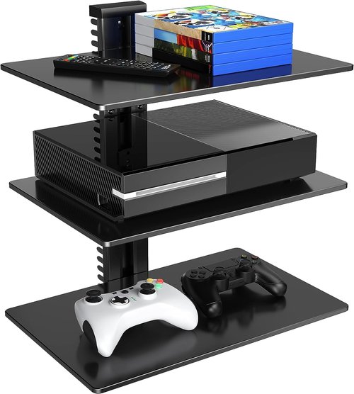 Perlesmith Floating Wall Mounted Shelf | Strengthened Tempered Glass - Holds 16.5lbs - Ideal for DVD Players & Cable Boxes