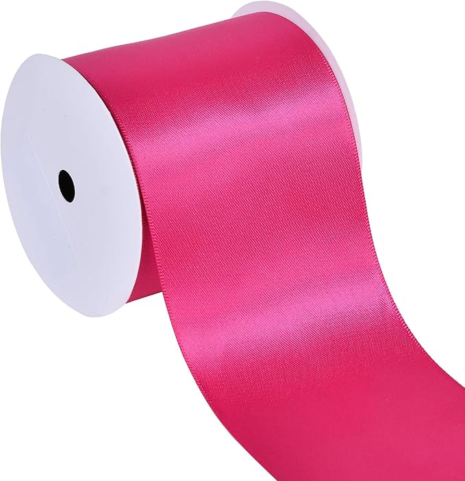 YAMA Hot Pink Double Faced Satin Ribbon, 3 Inch 10 Yards, Great for Crafts Bows Flower Bouquet Wedding Home Decor Gift Wrapping