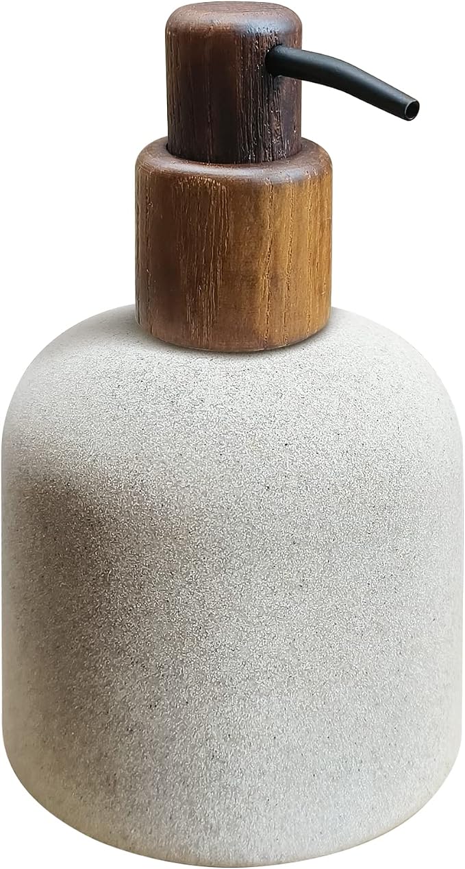 250ml Japanese Style Resin Soap Dispenser Bathroom, Easy to Fill Washing Up for Kitchen Sink, Refillable Shampoo and Conditioner Bottles with Wooden Pump