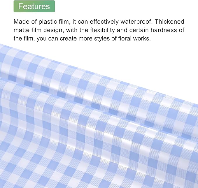 MECCANIXITY Flower Wrapping Paper Waterproof Floral Wrap Plaid Lake Blue Gift Packaging 22.8 x 22.8 Inch Used for DIY Crafts Bouquet Packaging 10 Pcs