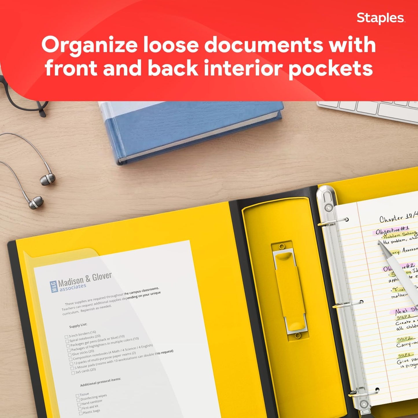 Staples Heavy-Duty 3-Inch D-Ring Binder - Large Capacity Yellow Binder Holds Up to 600 Sheets