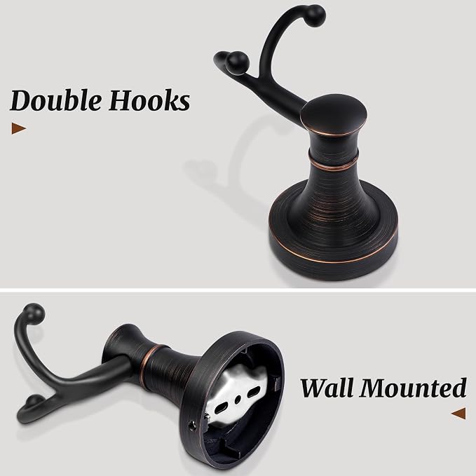 Oil Rubbed Bronze Bathroom Towel Hook, Bronze Bathroom Robe Hook, Heavy Duty Double Towel Hooks Bath Farmhouse Coat Clothes Hook Wall Mounted Rustic for Kitchen Washroom