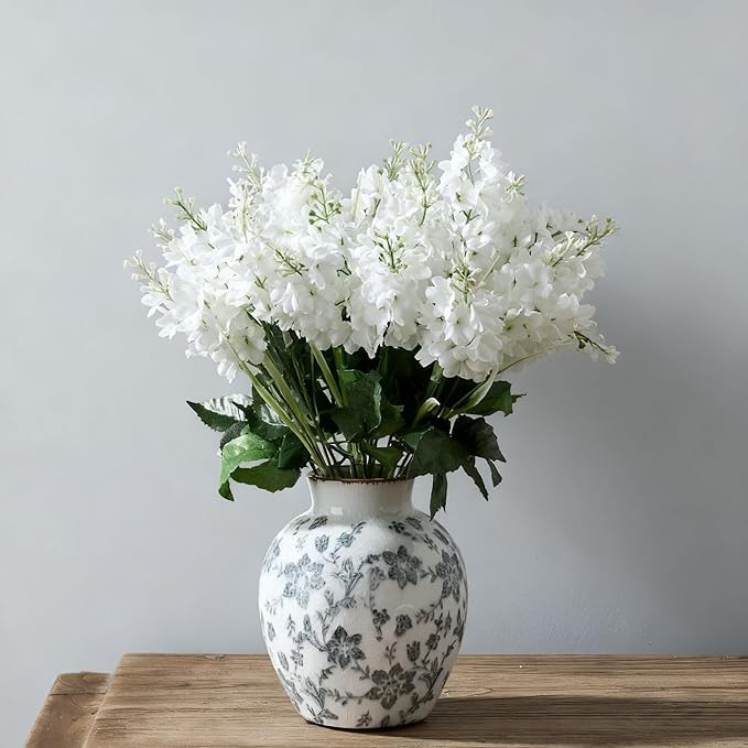 SIDUCAL Ceramic Vintage Vase, 5.83 Inch Retro Ice Cracked Chinoiserie Floral Vase, Rustic Farmhouse Vases for Home Decor, Bookshelf, Garden, Chinoiserie Decor, Tuscan Decor, Gray Floral Pattern