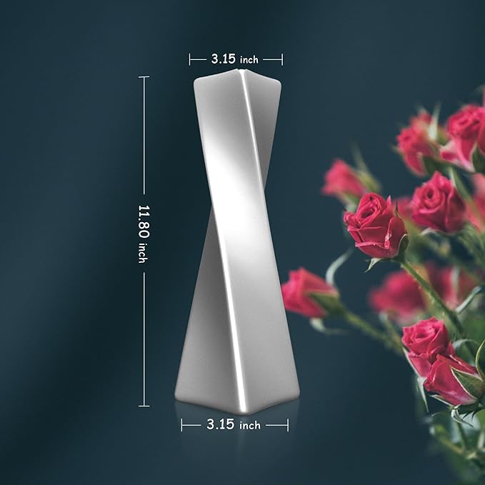 Silver Ceramic Geometric Vase, 11.8" H, Modern Decorative Vase for Home Decor