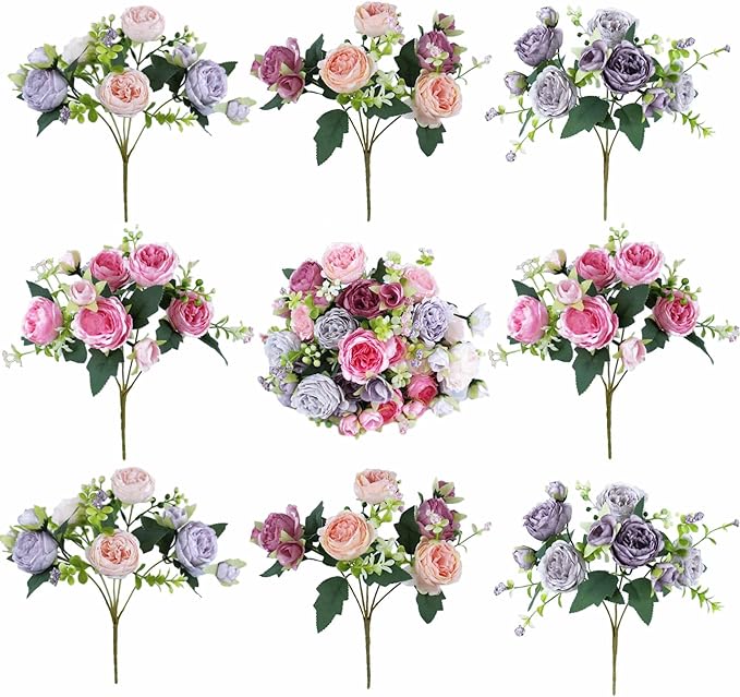 8 Bundles Peonies Artificial Flowers Silk Peonies Faux Flowers Fake Peonies Artificial Flowers Peonies Bouquet for Table Centerpieces Decoration Wedding Decor Home Party Decor (Multicolor)