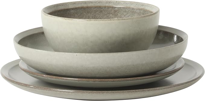Gibson Elite Beckett Stoneware Matte Reactive Glaze 16 Piece (Service for 4) Plates and Bowls Dinnerware Set - Ash White