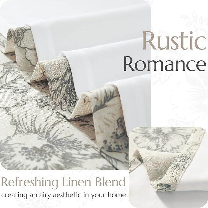 jinchan Lined Linen Blend Curtain Floral Curtains for Living Room 63 Inch Length Grey Peony Flower Printed Curtain Back Tab Farmhouse Patterned Drapes Bedroom Window Curtains Set 2 Panels
