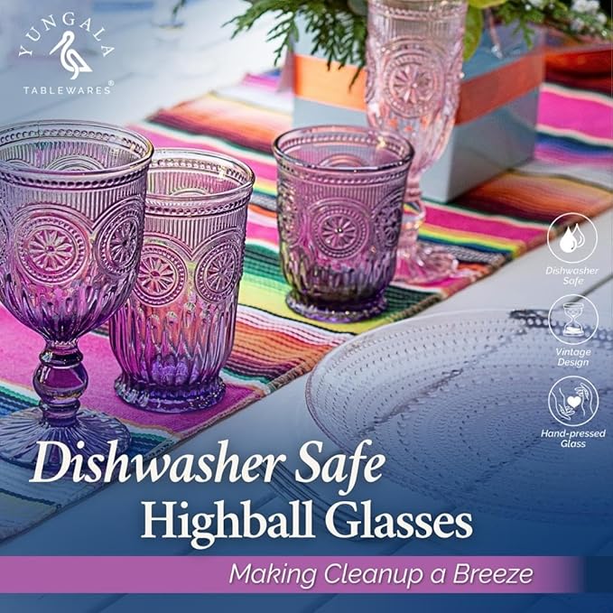 Purple Highball Glasses Set of 6 — 10 oz Tall Drinking Glasses
