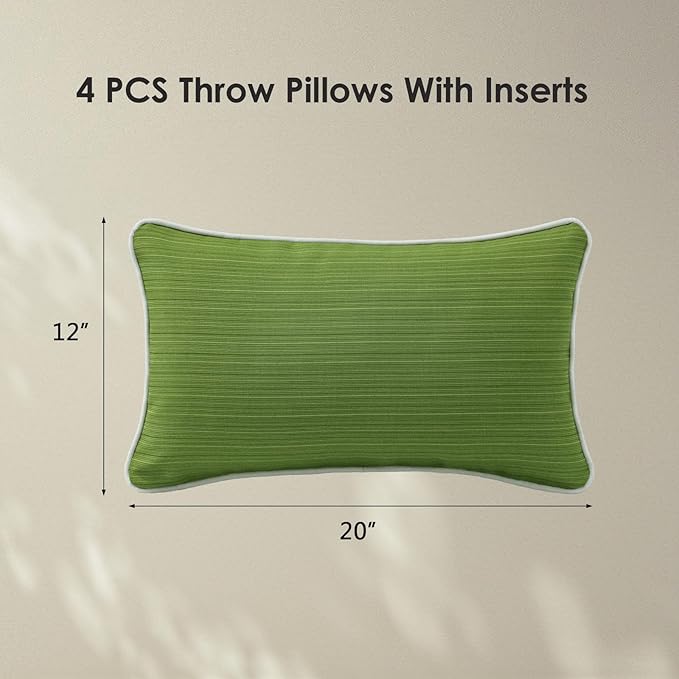 Unimatta Decorative Outdoor Water Repellent Throw Pillows with Inserts, Set of 4, 20" x12" Pillows for Patio, Backyard, Bed, Couch, and Patio Furniture, Lawn Green