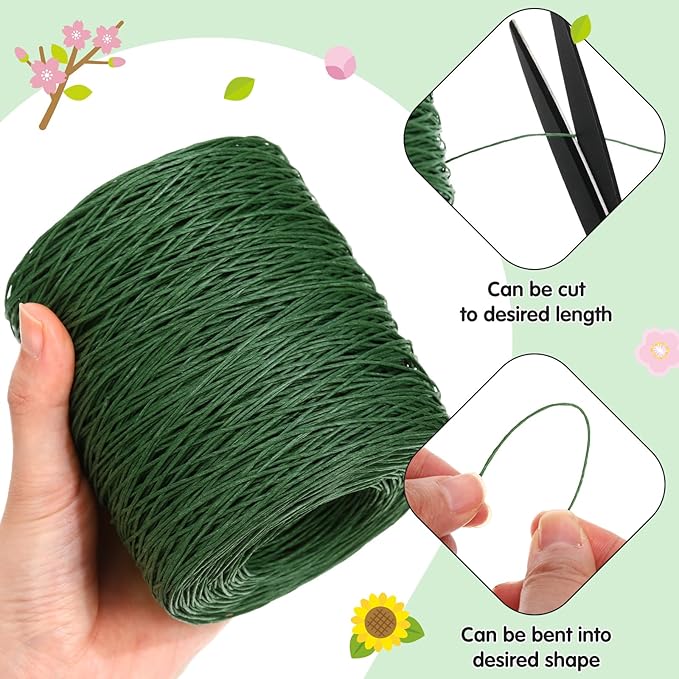 Syhood 1345 Feet Floral Vine Bind Wire Rustic Wrapping Wire for Flower Bouquets(Deep Green)