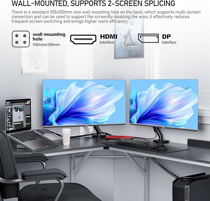Gawfolk 32 Inch 4K UHD Computer Monitor, Ultra-Clear (3840×2160p) Screen, 100% sRGB,178° Viewing Angle, Display Port、HDMI, Compatible with Wall mounting 100 * 100MM - Black