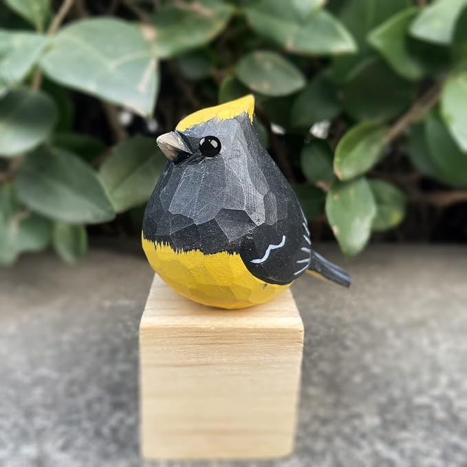 Bird Figurines Hand Carved Painted Wooden Statues for Home Decor, Gift for Bird Lovers,Housewarming, Birthday, Christmas, Anniversaries (NO.19-Sultan tit)