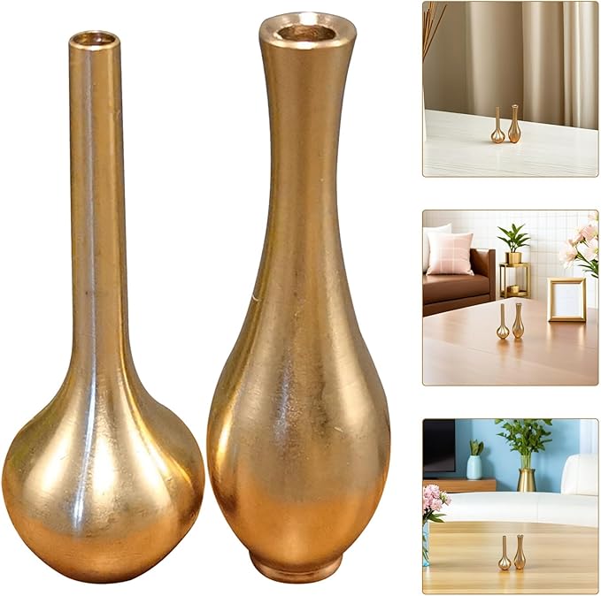 PRETYZOOM 2pcs Brass Mini Vases Vintage Metal Desktop Ornaments Small Rustic Flower Holders Home Decoration