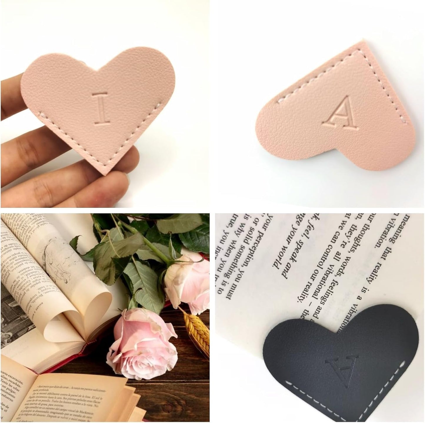 Skiennix Personalized Leather Bookmarks - Unique Heart Design for Book Lovers | Cute Handmade Gift (Pink, C)