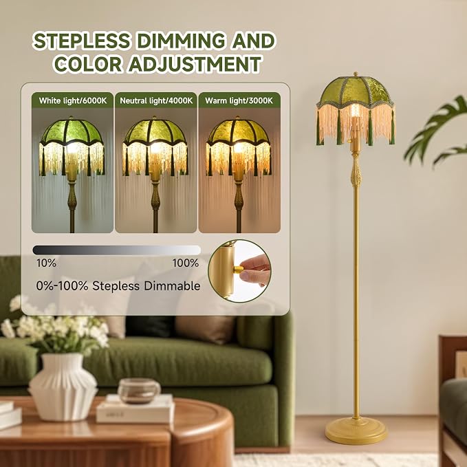 Vintage Floor Lamp - 62.6" Mid-Century Modern Standing Light Nordic Reading Lamp for Living Room/Bedroom/Office/Dorm | Classic Luxe Design