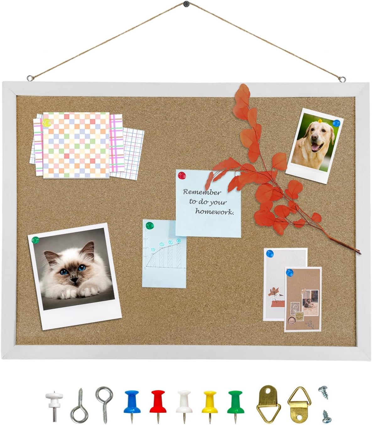 Skiennix Cork Bulletin Board - 15.7 X 12 Inches with White Oak Wood Frame for Office & Home Decor