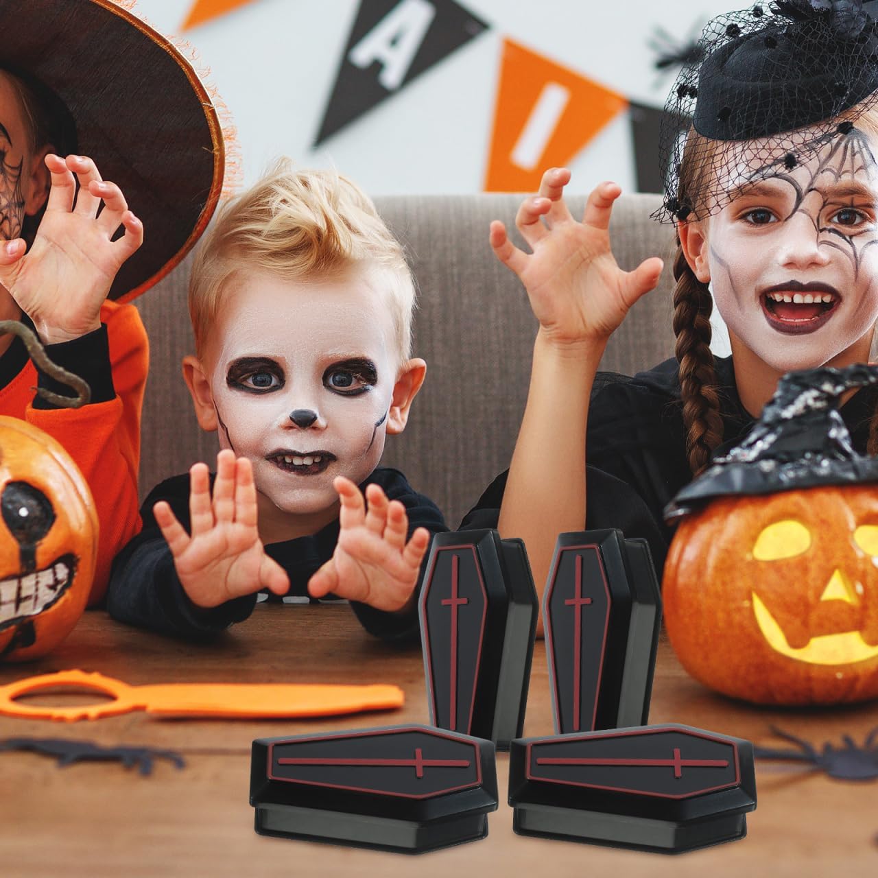 Skiennix Halloween Coffin Box - 10 Mini Black Caskets for Candy & Jewelry Party Favors