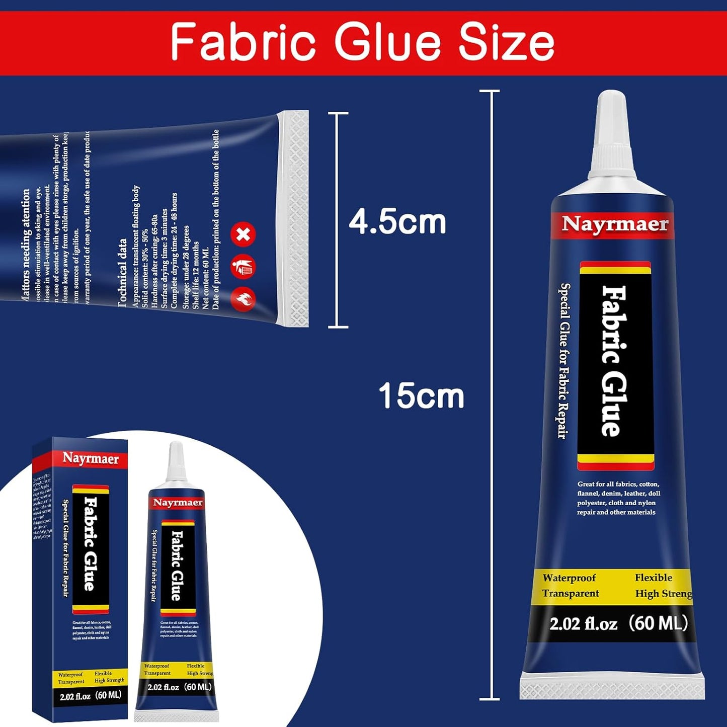 Skiennix Fabric Glue - Permanent Clear Washable Adhesive for All Fabrics | 60g, Waterproof & Fast-Drying