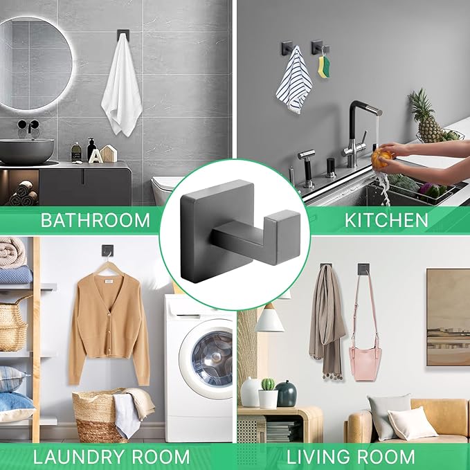 Heavy Duty 33 Lbs Stainless Steel Towel Hooks, Wall Mounted Square Robe Hooks for Bathroom, Kitchen, Bedroom, Hotel 2 Pack Grey