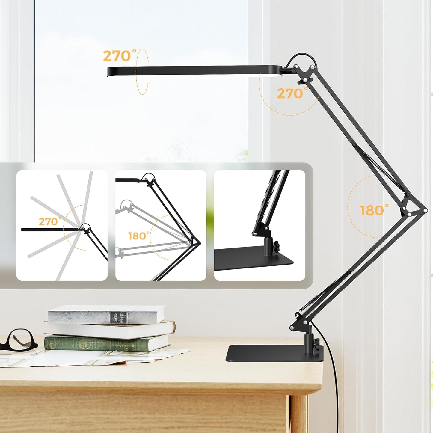 SKYLEO LED Desk Lamp - Adjustable Swing Arm, Dimmable, Eye Protection, 1300LM, 12W, Black