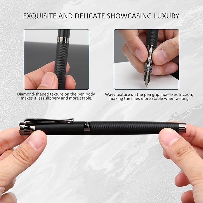 BOCIYER Luxury Fountain Pen Set,Ink Pen for Smooth Writing,Medium Nib,Includes 10 Ink Cartridges&Ink Converter,Best Pen Gift Case for Men & Women,fancy,Journaling,Executive Office pen-Black