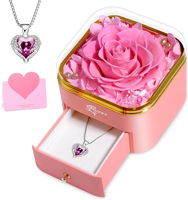 Mothers Day Mom Gifts,Eternal Rose Flower with Necklace Gifts for Women,Mother, Grandma,Wife and Girlfriend, Birthday Gift,Wedding, Thanksgiving Gift