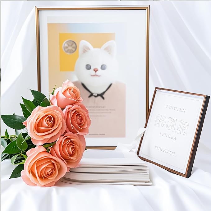 Artificial Rose Flower Artificial Flowers Flower with Long Stem Silk Roses Bouquet for Wedding Bridal Shower Party Home Decoration (Coral Peach, 12 Pcs)
