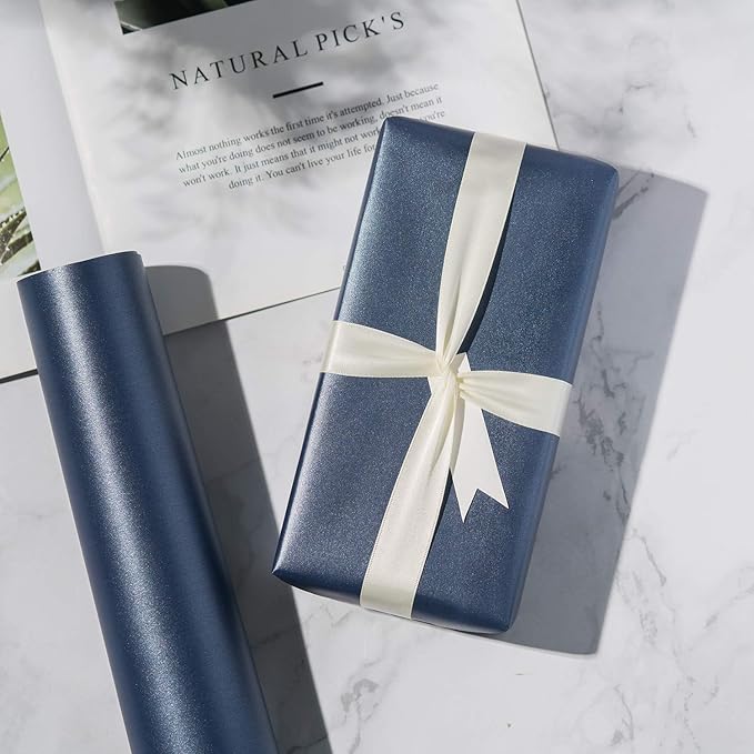 RUSPEPA Navy Blue Matte Wrapping Paper - Solid Color Pearly - lustre Paper Perfect for Wedding, Birthday, Christmas, Baby Shower -17 Inches X 32.8 Feet