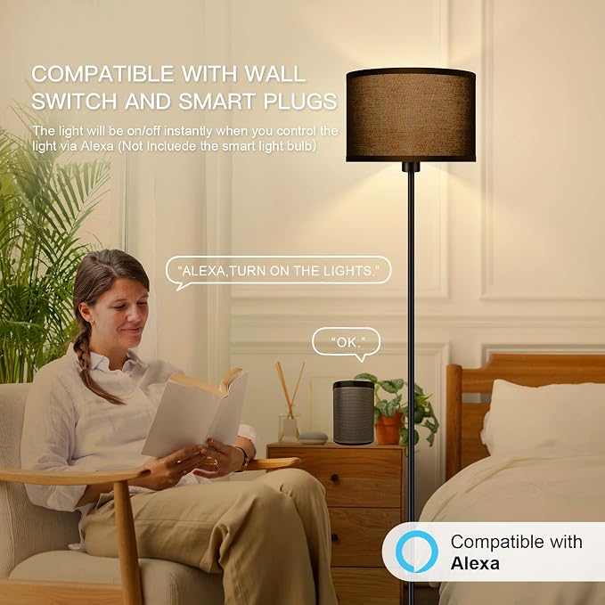 AUQUEE Floor Lamps for Living Room, Modern Standing Lamp, Black Lamp Shades, Foot Switch, Simple Pole Lamps Corner Lamp for Bedroom,Office, Living Room, Den, Bright Reading Floor Lamp(Without Bulb)