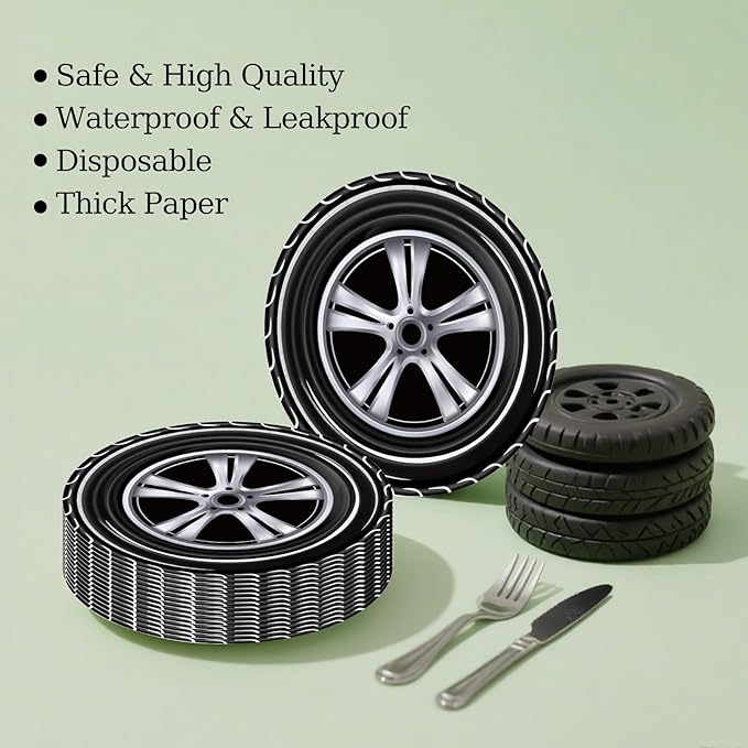 50PCS Race Car Party Paper Plates 7 Inch, Disposable Car Wheel Birthday Party Supplies Cake Dessert Plates for Kids Boys Birthday Baby Shower Sports Event Decorations (Race Car)