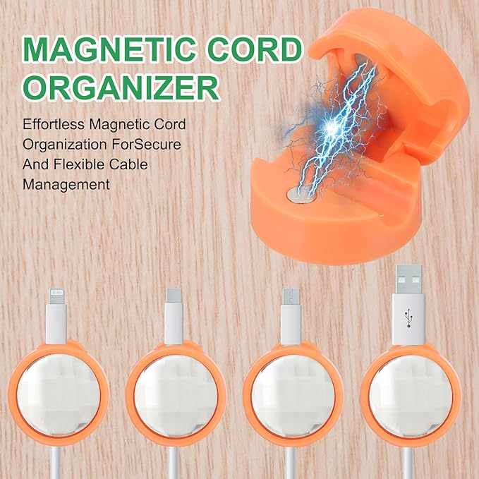 PATIKIL Cable Organizer Holder, 12Pcs Magnetic Spring Desk Cable Management Clips Adhesive Cord Keepers for Office Desktop Wall, Orange/Blue/Purple