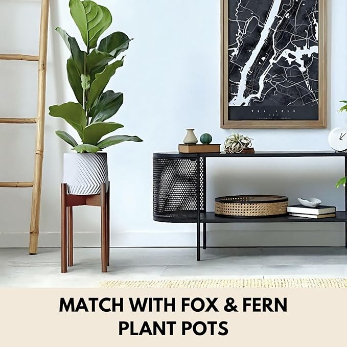 Fox & Fern Adjustable Tall Plant Stand Indoor — 8 to 12 Inch Mid Century Bamboo Plant Stand with Adjustable Width - Plug In Design - Easy to Assemble - Two Heights - For 8, 9, 10, 11 & 12 In Pots