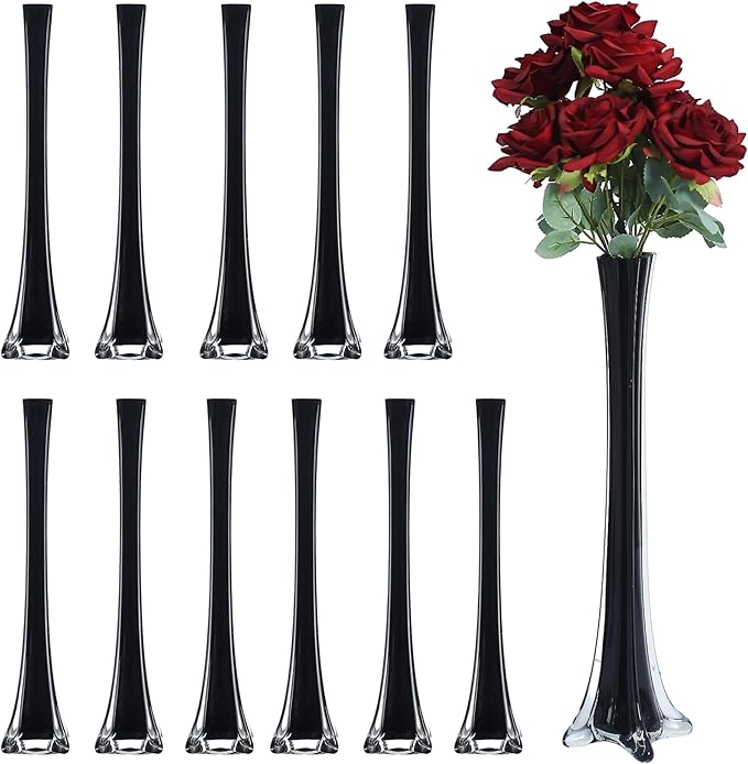 Craft And Party, Pack of 12, Eiffel Tower Vases Centerpiece for Flower, Wedding, Decoration. (20", Black)