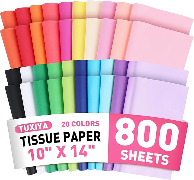 800 Sheets Tissue Paper, 20 Colors 10" X 14" Tissue Papers for Gift Bags Birthday Party Flower Decoration, Colored Tissue Paper Bulk for Packaging