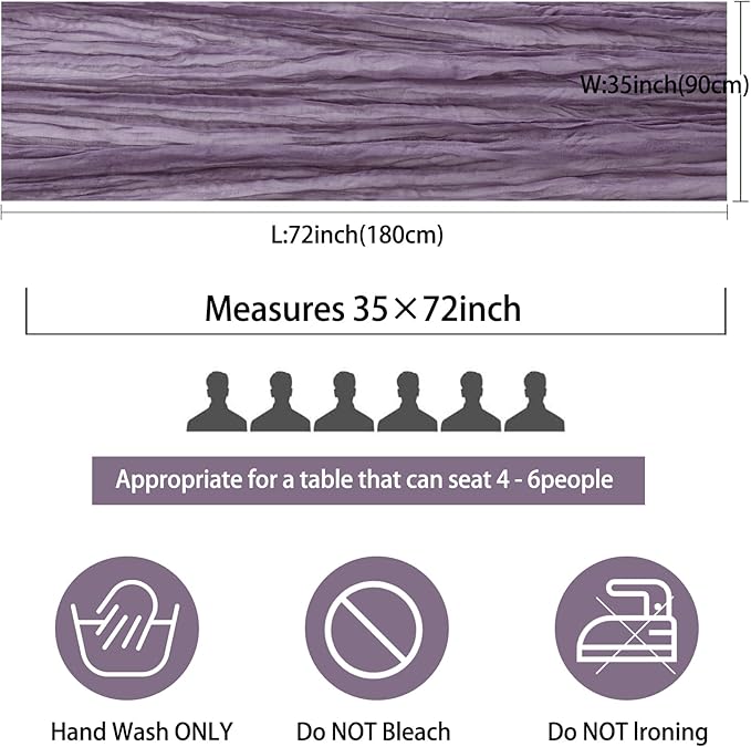 Fivenl 12 Pack Grape Cheesecloth Boho Gauze Table Runner 35x72 Inch Rustic Elegant Long Table Runner Wedding Bridal Shower Birthday Party Table Decor