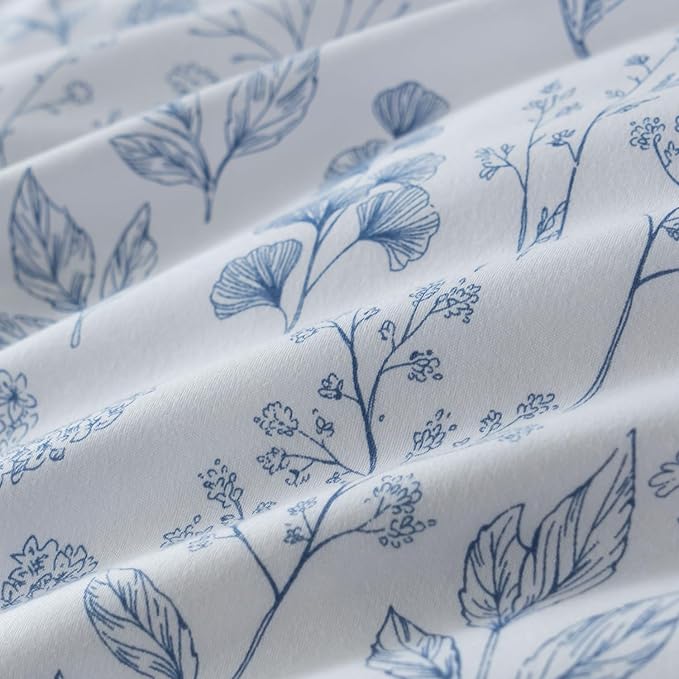 King Size Floral Comforter Set 3 Pieces Soft Chic Garden Style Blue Print Lightweight Botanical Flower Comforter Set for All Seasons 1 Comforter and 2 Pillowcases
