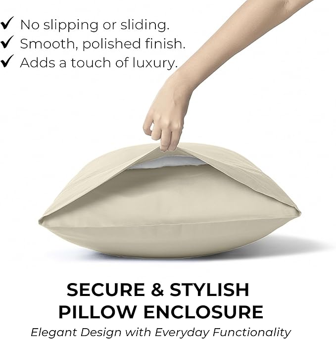 100% Natural Cotton Bed Sheets | 500 TC Single-Ply Sateen Weave Full Size Sheets | Breathable & Hypoallergenic Solid 4-Piece Bedding with Deep Pocket Fitted, Flat, Pillowcase | Cream Beige