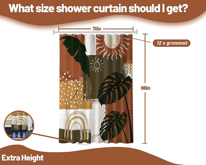 Extra Long Shower Curtain 96 Inchs Extra Tall Mid Century Modern XL Abstract Tropical Shower Curtains for Large Bathroom Decor Sets, Waterproof Cloth Fabric with Hooks, 70 x 96 Inch