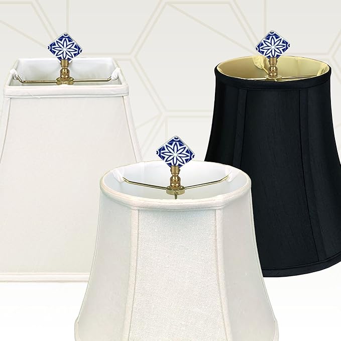Royal Designs, Inc. Blue & White Porcelain Mandala Flower Design Finial for Lamp Shade, Polished Brass