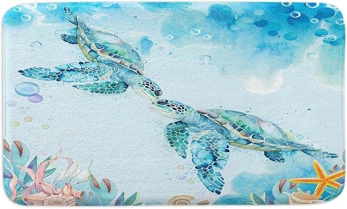 Turtle Bathroom Rugs, Sea Turtle Bathroom Mats Rugs Ocean Bath Mats for Bathroom Underwater Seashell Tropical Marine Animal Nautical Beach Floor Rug Carpets Floor Mat 17"X29" for Kitchen Indoor