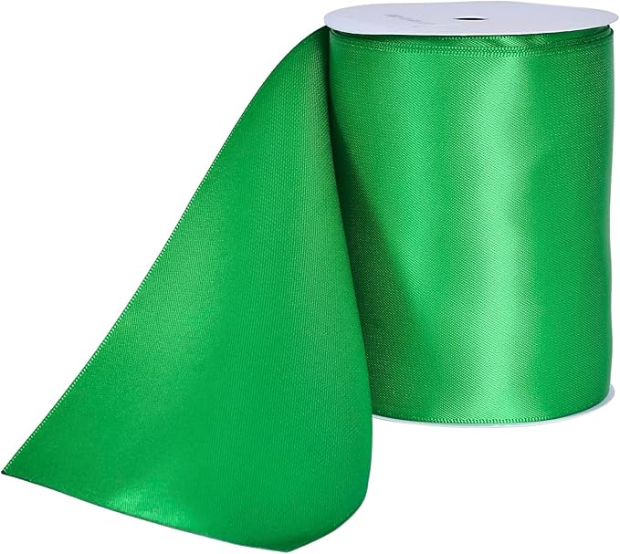 YAMA Green Double Faced Satin Ribbon, 4 Inch 5 Yards, Great for Crafts Bows Flower Bouquet Wedding Home Decor Gift Wrapping