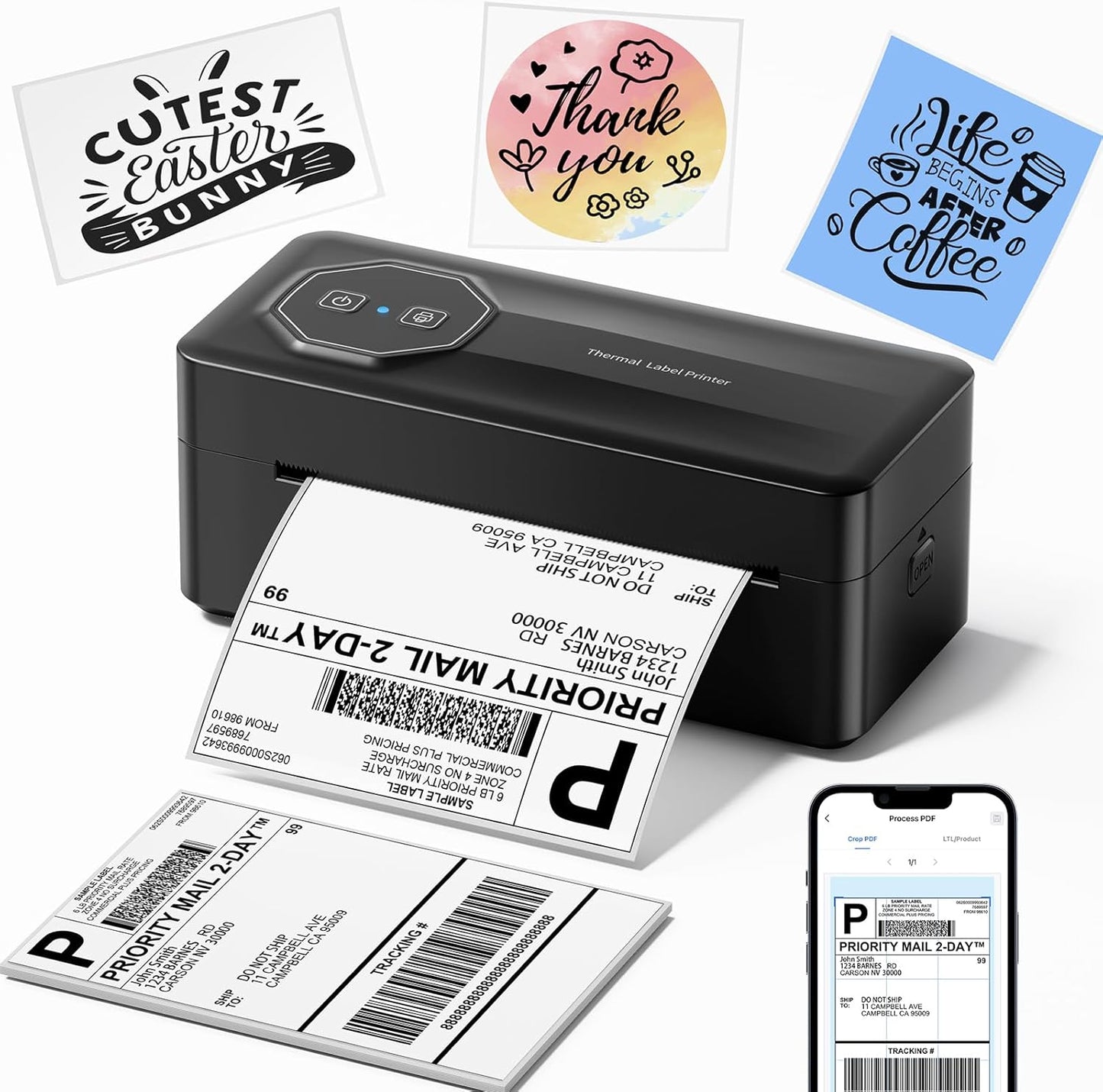 TATTMUSE Bluetooth Thermal Label Printer - Wireless 4x6 Shipping Solution for Small Businesses | Compatible with iPhone, Android, Windows, Mac, Black