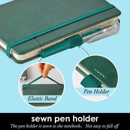 NIRMIRO Pocket Notebook Journals - Mini Leather Lined Notepads with Pen Holder | Dark Green, 3 Pack