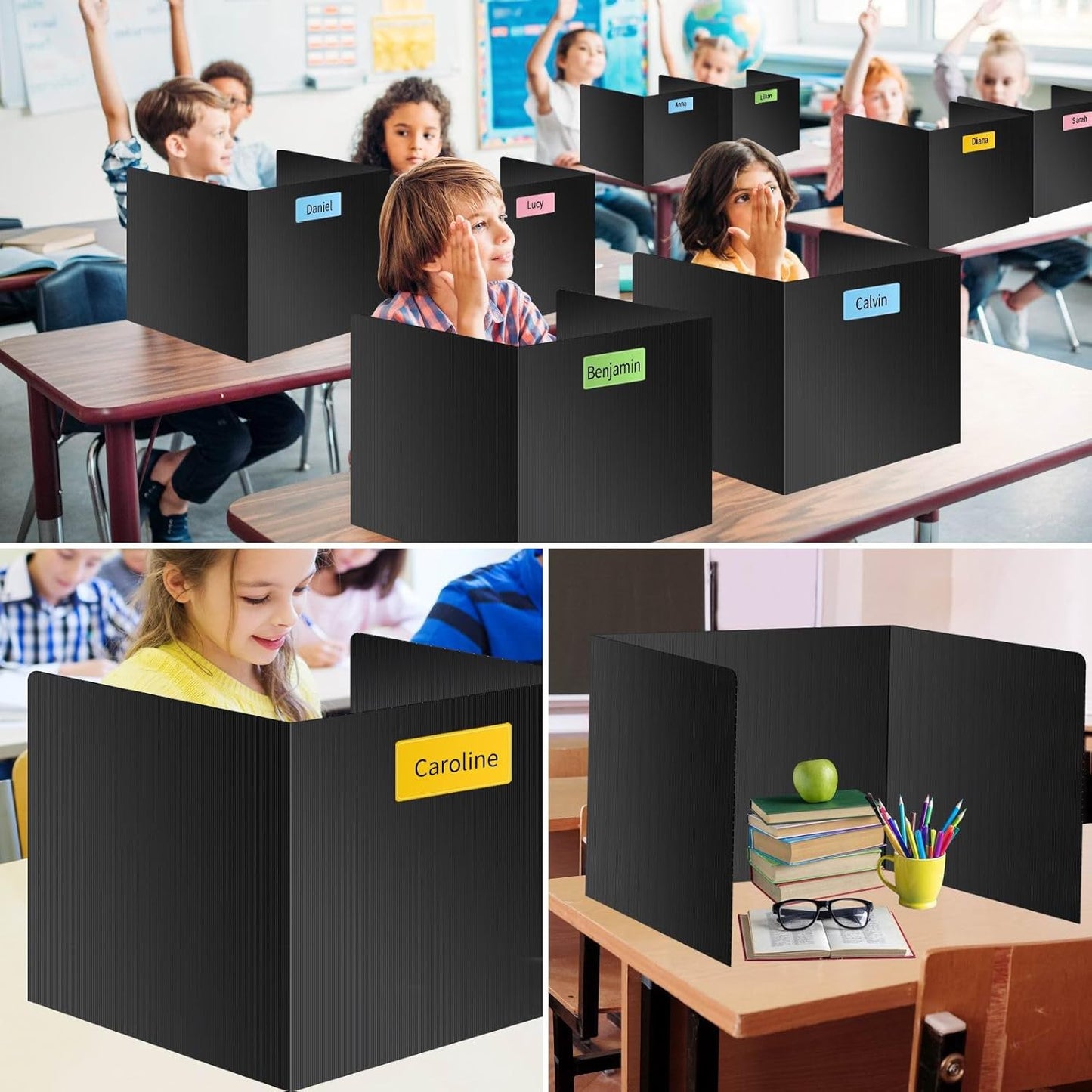 Skiennix Desk Dividers - Waterproof 24-Pack Durable Plastic Study Carrels | Easy to Clean Privacy Shields